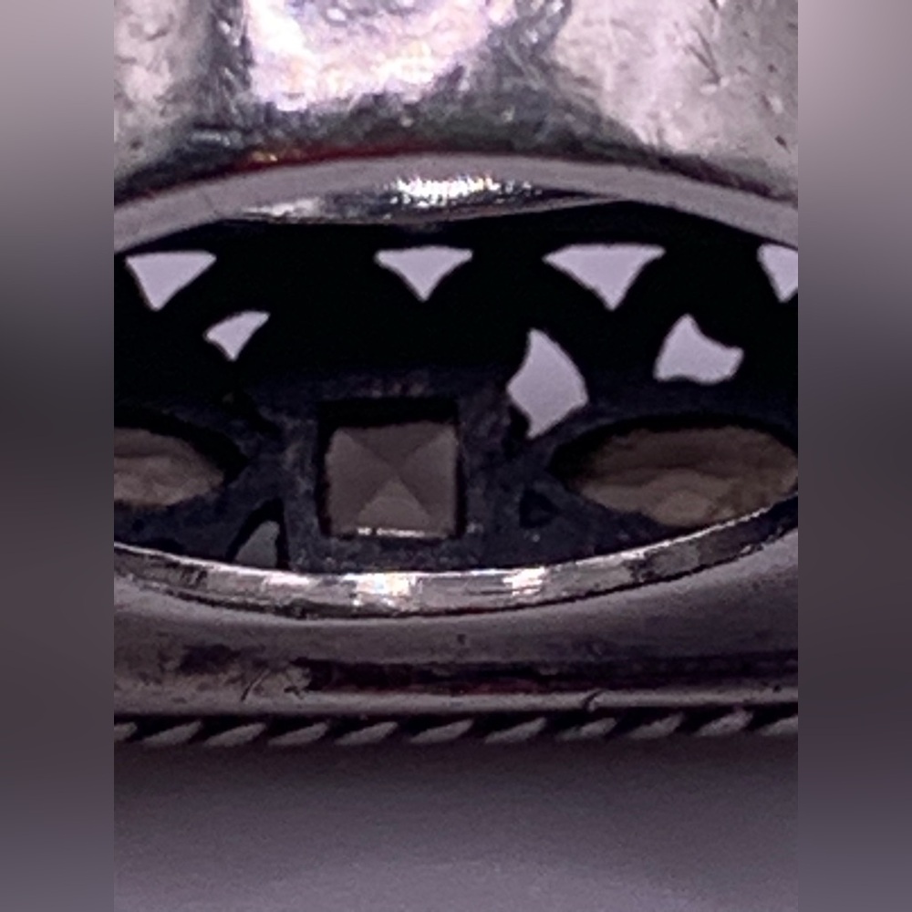 Vintage Sterling Silver Smokey Topaz & Citrine Engraved Rectangle Face Ring - Picture 8 of 12
